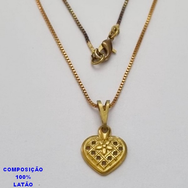 GARGANTILHA NO BRUTO PRONTO PARA O BANHO - (3086) - GARGANTILHA COM CORRENTE VENEZIANA E PINGENTE CORAÇÃO C/ FLOR 13MM VAZADA TAMANHO 45,0CM- FECHO LAGOSTA - PESO 2,3GR BRU100214A