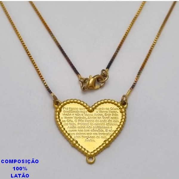 GARGANTILHA NO BRUTO PRONTO PARA O BANHO - (856) - GARGANTILHA COM CORRENTE VENEZIANA E PINGENTE CORAÇÃO COM TERÇO 20M ORAÇÃO PAI NOSSO TAMANHO 45,0CM- FECHO LAGOSTA - PESO 4,0GR BRU100233