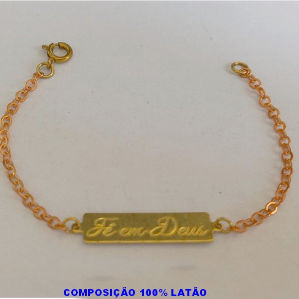 PULSEIRA NO BRUTO PRONTO PARA O BANHO (INFANTIL) COM CHAPINHA FÉ EM DEUS - TAMANHO 15CM PESO TOTAL 1,6GR - BRU100238A
