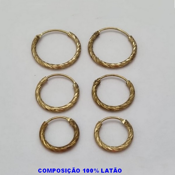 BRINCO NO BRUTO PRONTO PARA O BANHO -ARGOLA TRIO DE BRINCO TAMANHO 18MM/15MM/12MM - PESO DO TRIO 1,8GR - BRU100242A