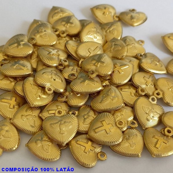 ACESSÓRIO BRUTO PRONTO PARA BANHO -  (E2548) CORAÇÃO COM ESPÍRITO SANTO VENDIDA POR UNIDADE COMPOSIÇÃO LATÃO - PESO 0,6GR - TAMANHO 15MM BRU000688