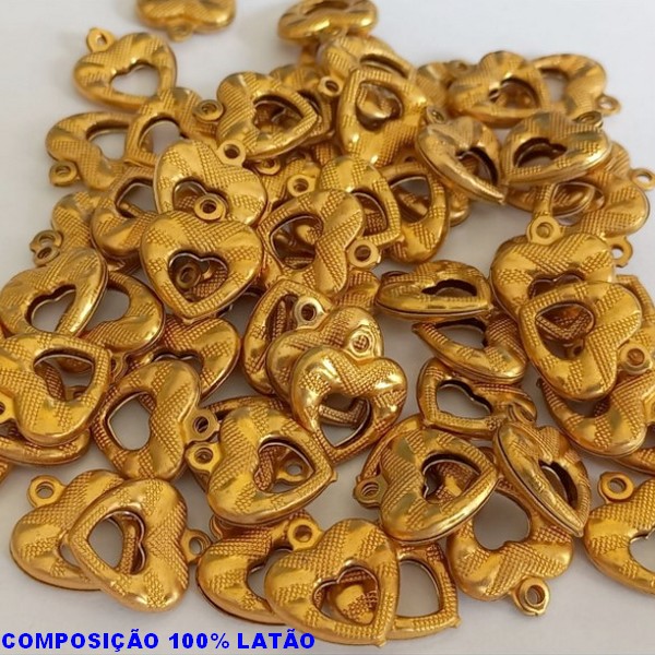 ACESSÓRIO BRUTO PRONTO PARA BANHO (CX21) -  (E1594) CORAÇÃO DUPLO VAZADO VENDIDA POR UNIDADE COMPOSIÇÃO LATÃO - PESO 0,7GR - TAMANHO 15MM BRU000689