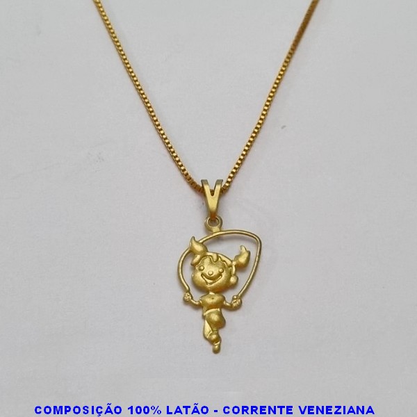 GARGANTILHA NO BRUTO PRONTO PARA O BANHO - (V3675) - GARGANTILHA COM CORRENTE VENEZIANA E PINGENTE MENINA PULANDO CORDA TAMANHO 45,0CM- FECHO LAGOSTA - PESO 2,1GR BRU100249A