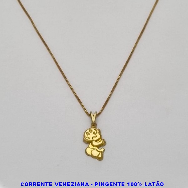 GARGANTILHA NO BRUTO PRONTO PARA O BANHO - (V2345) - GARGANTILHA COM CORRENTE VENEZIANA E PINGENTE BEBÊ 18MM TAMANHO 45,0CM- FECHO LAGOSTA - PESO 1,8GR BRU100252A