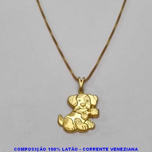 GARGANTILHA NO BRUTO PRONTO PARA O BANHO - (V2263) - GARGANTILHA COM CORRENTE VENEZIANA E PINGENTE CACHORRO 21MM TAMANHO 45,0CM- FECHO LAGOSTA - PESO 2,8GR BRU100253A