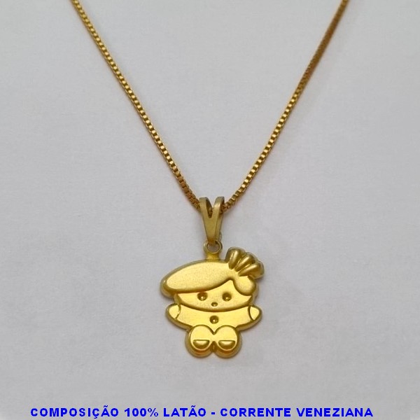 GARGANTILHA NO BRUTO PRONTO PARA O BANHO - (V2435) - GARGANTILHA COM CORRENTE VENEZIANA E PINGENTE BEBEZINHO 15MM TAMANHO 45,0CM- FECHO LAGOSTA - PESO 2,3GR BRU100257A