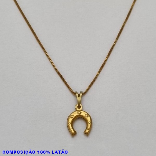 GARGANTILHA NO BRUTO PRONTO PARA O BANHO - (E869) - GARGANTILHA COM CORRENTE VENEZIANA E PINGENTE FERRADURA 15X11MM TAMANHO 45,0CM- FECHO LAGOSTA - PESO 2,3GR BRU100286A