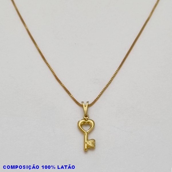 GARGANTILHA NO BRUTO PRONTO PARA O BANHO - (E1669) - GARGANTILHA COM CORRENTE VENEZIANA E PINGENTE CHAVE COM CORAÇÃO TAMANHO 45,0CM- FECHO LAGOSTA - PESO 1,8GR BRU100289A
