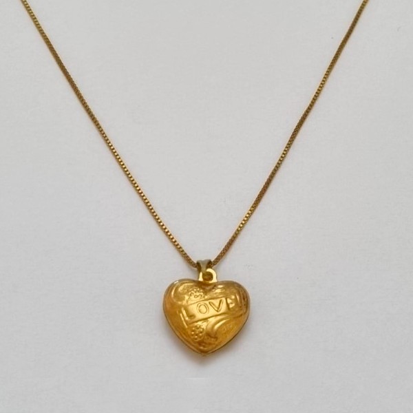 GARGANTILHA NO BRUTO PRONTO PARA O BANHO - (E657) - GARGANTILHA COM CORRENTE VENEZIANA E PINGENTE CORAÇÃO LOVE TAMANHO 16MM 45,0CM- FECHO LAGOSTA - PESO 3,0GR BRU100294A