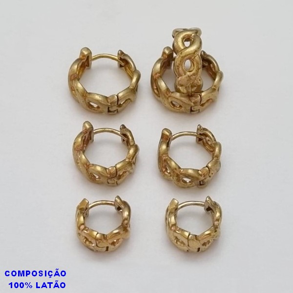 BRINCO NO BRUTO PRONTO PARA O BANHO LATÃO  - TRIO DE BRINCO REDONDO COM 3 PARES TAMANHOS 15MM/13MM/11MM - PESO TOTAL 4,7GR - BRU100297A