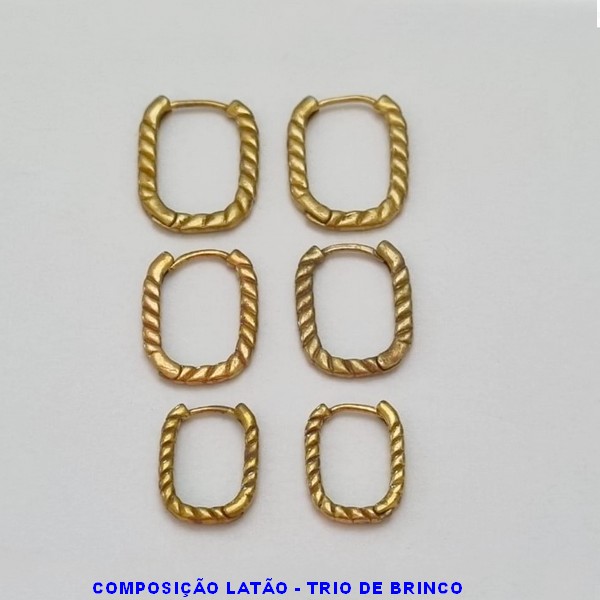 BRINCO NO BRUTO PRONTO PARA O BANHO 100% LATÃO - TRIO DE BRINCO COM 3 PAR TAMANHOS 19MM/17MM/14MM - PESO TOTAL 5,5GR - BRU100299A