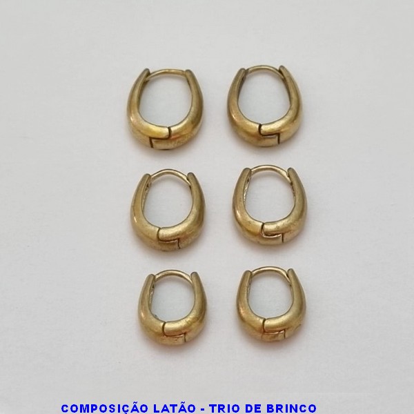 BRINCO NO BRUTO PRONTO PARA O BANHO 100% LATÃO - TRIO DE BRINCO COM 3 PAR TAMANHOS 13MM/12MM/10MM - PESO TOTAL 3,6GR - BRU100300A