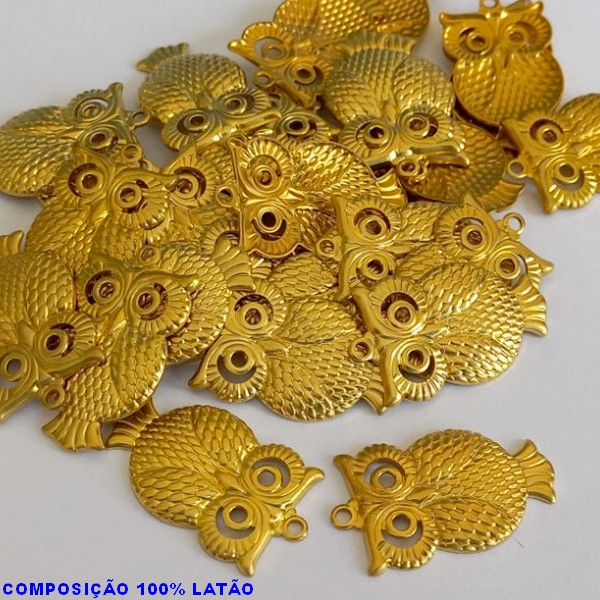 ACESSÓRIO BRUTO PRONTO PARA BANHO (CX17) - VENDIDA POR UNIDADE COMPOSIÇÃO LATÃO (2124) CORUJA PENA ESTAMPADA C/ OLHO VAZADA 25MM  - PESO TOTRAL 1,1GR - BRU000716