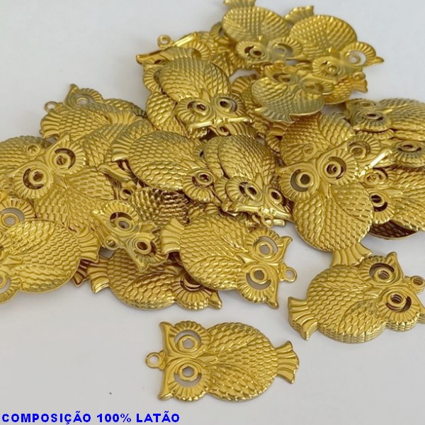 ACESSÓRIO BRUTO PRONTO PARA BANHO - VENDIDA POR UNIDADE COMPOSIÇÃO LATÃO (2124) CORUJA PENA ESTAMPADA C/ OLHO VAZADO 25MM- PESO TOTRAL 1,8GR - BRU000718