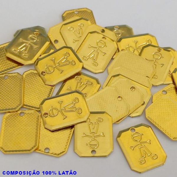 ACESSÓRIO BRUTO PRONTO PARA BANHO (CX16)- VENDIDA POR UNIDADE COMPOSIÇÃO LATÃO (4831) PLACA CHANFRADA 15MM C/ MENINO-  PESO TOTRAL 1,0GR - BRU000720