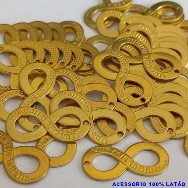 ACESSÓRIO BRUTO PRONTO PARA BANHO(CX87) - VENDIDA POR UNIDADE COMPOSIÇÃO LATÃO (1511) QUE SEJA INFINITO 22X10MM COM 1 FURO  - PESO TOTAL 0,7GR - BRU000727