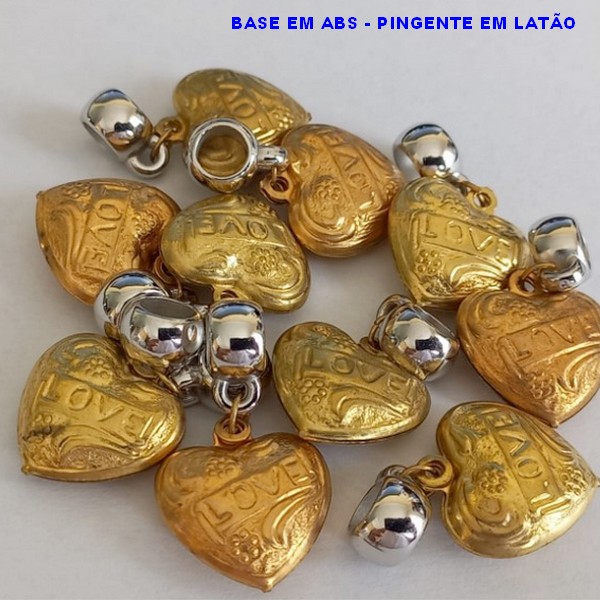 ACESSÓRIO NO BRUTO PRONTO PARA O BANHO(E657) BASE EM ABS - CORAÇÃO LOVE 20MM -  BERLOQUE PARA PULSEIRA SIMILAR A PANDORA(PEÇA VENDIDA POR UNIDADE) - PESO 1,3GR - BRU000740