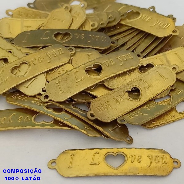 ACESSÓRIO BRUTO PRONTO PARA BANHO -  (3.1778) CHAPINHA ESCRITO I LOVE YOU VENDIDA POR UNIDADE COMPOSIÇÃO LATÃO - PESO 1,2GR - TAMANHO 38MM BRU000793
