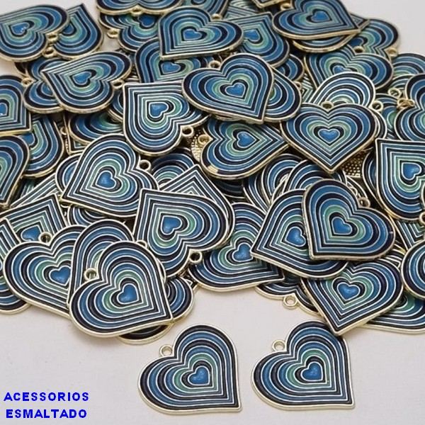ACESSÓRIO NO BRUTO PRONTO PARA O BANHO - CORAÇÃO AZUL  FEITO EM ALTA FUSÃO - ESMALTADO - TAMANHO 26MM - PESO 2,7GR - BRU000822