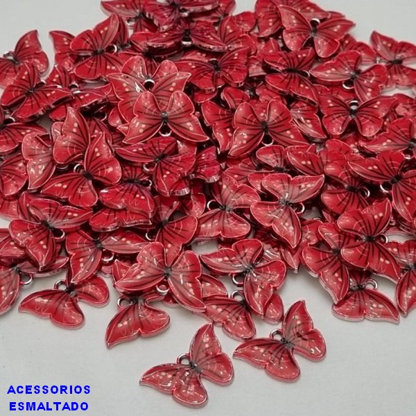 ACESSÓRIO NO BRUTO PRONTO PARA O BANHO - BORBOLETA VERMELHA  FEITO EM ALTA FUSÃO - ESMALTADO - TAMANHO 22MM  - PESO 1,6GR - BRU000823