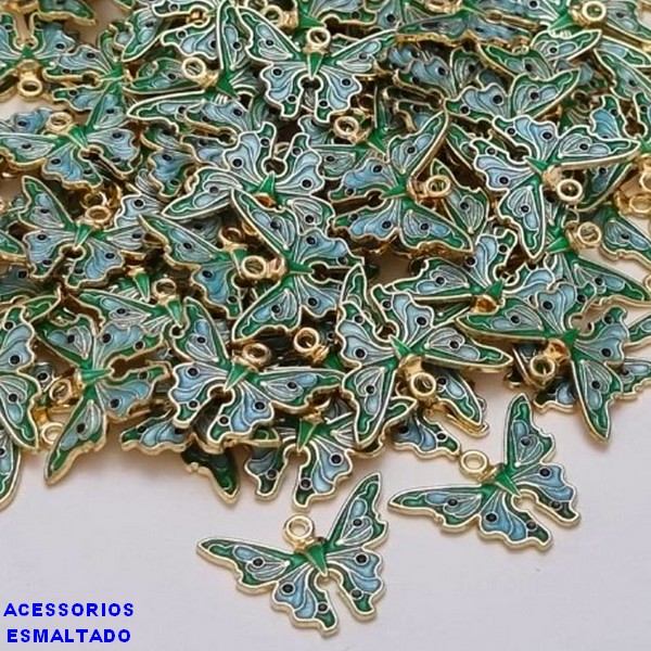 ACESSÓRIO NO BRUTO PRONTO PARA O BANHO -  BORBOLETA VERDE FEITO EM ALTA FUSÃO - ESMALTADO - TAMANHO 23MM  - PESO 1,6GR - BRU000831