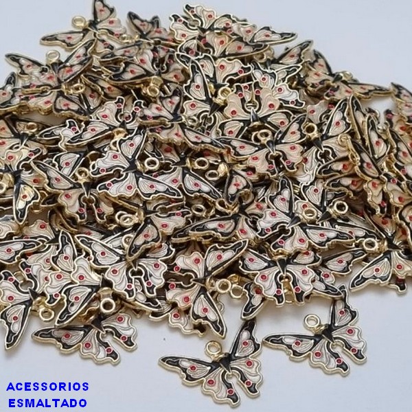 ACESSÓRIO NO BRUTO PRONTO PARA O BANHO -  BORBOLETA BEGE FEITO EM ALTA FUSÃO - ESMALTADO - TAMANHO 23MM  - PESO 1,6GR - BRU000832
