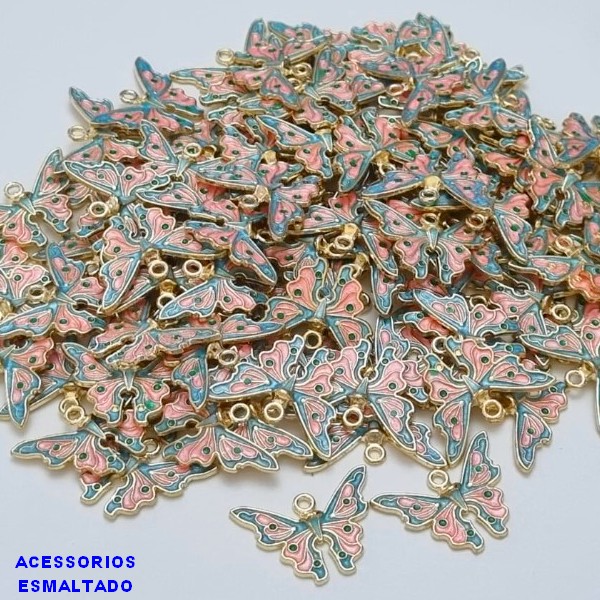 ACESSÓRIO NO BRUTO PRONTO PARA O BANHO -  BORBOLETA ROSA E AZUL FEITO EM ALTA FUSÃO - ESMALTADO - TAMANHO 23MM  - PESO 1,6GR - BRU000833