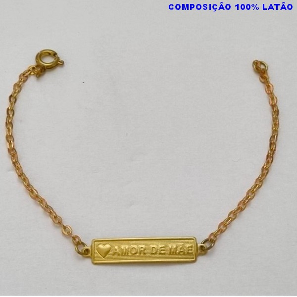 PULSEIRA NO BRUTO PRONTO PARA O BANHO(3.502) PLACA AMOR DE MAE TAMANHO 15CM - PESO 1,4GR  E FECHO LAGOSTA - BRU100315A