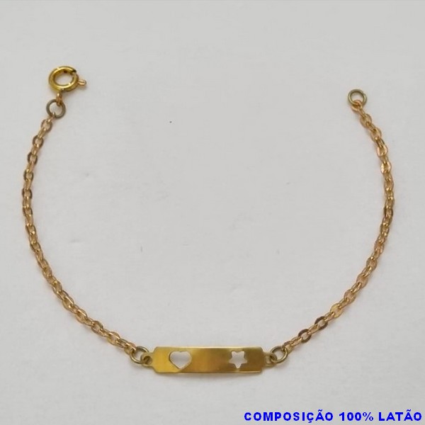 PULSEIRA NO BRUTO PRONTO PARA O BANHO(3.1168) PLACA CORAÇÃO E ESTRELA TAMANHO 15CM - PESO 1,5GR  E FECHO LAGOSTA - BRU100318A