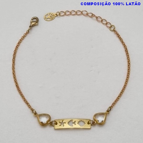 PULSEIRA NO BRUTO PRONTO PARA O BANHO(E2153) PLACA FUNDO MAR CORAÇÕES DE CRISTAL TAMANHO 16CM + EXTENSOR  - PESO 2,3GR  E FECHO LAGOSTA - BRU100328A
