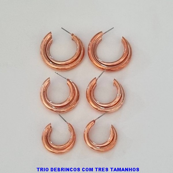 TRIO DE BRINCO NO BRUTO PRONTO PARA O BANHO -  TRIO DE BRINCO ARGOLA DUPLA TAMANHO 35\30\25  -  PESO 25GR - BRU100354A