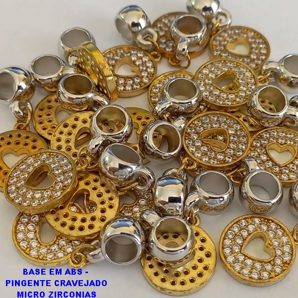 ACESSORIO NO BRUTO PRONTO PARA O BANHO PINGENTE CÍRCULO COM MICRO ZIRCÔNIAS E CORAÇÃO 26MM - BERLOQUE PARA PULSEIRA SIMILAR A PANDORA(PEÇA VENDIDA POR UNIDADE) - PESO 2,0GR - BRU000862