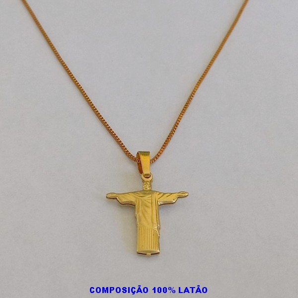GARGANTILHA NO BRUTO PRONTO PARA BANHO - (391)COM CORRENTE VENEZIANA DE 45CM COM UM PINGENTE CRISTO REDENTOR DUPLO 18MM - PESO 2,9GR- BRU100363A