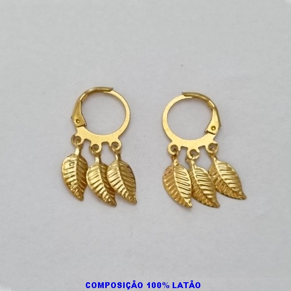 BRINCO NO BRUTO PRONTO PARA O BANHO (CX106)- BRINCO 3 FOLHAS COM ARGOLA DE PRESSÃO 26MM - PESO TOTAL 1,2GR - BRU100369A