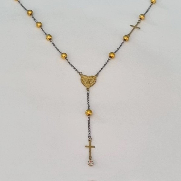 TERÇO(GARGANTILHA)NO BRUTOPRONTO PARA BANHO COM BOLINHAS E CRUCIFIXO - TAMANHO ('' 45CM '') COM FECHO REDONDO - PESO TOTAL 3.4GR - BRU100372A