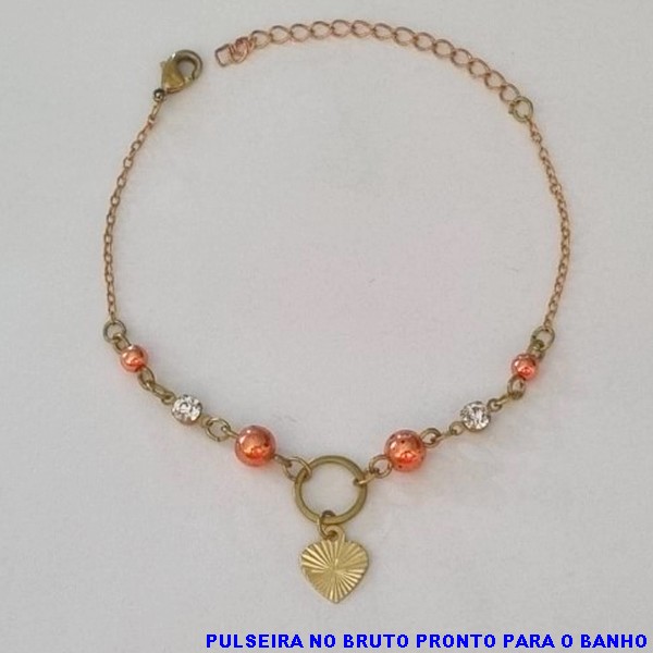 PULSEIRA NO BRUTO PRONTO PARA O BANHO(CX84) -  PULSEIRA FEMININA BOLINHAS E CORAÇÃO - TAMANHO 18CM + EXTENSOR - PESO 1,9GR  E FECHO LAGOSTA - BRU100374A