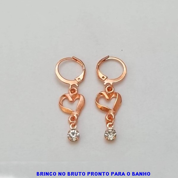 BRINCO NO BRUTO PRONTO PARA O BANHO- ARGOLA DE PRESSÃO CORAÇÃO E STRASS TAMANHO 33MM PESO 1,9GR - BRU100382A
