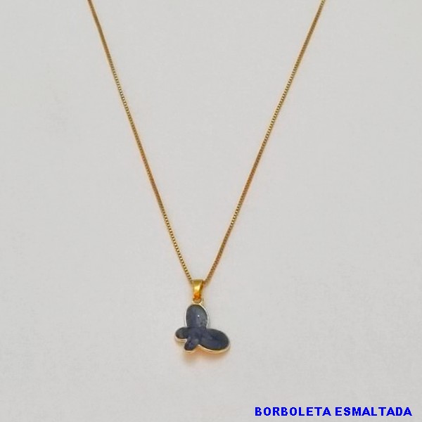 GARGANTILHA BRUTO PRONTO PARA BANHO COM CORRENTE VENEZIANA 45CM COM FECHO LAGOSTA - PESO TOTAL 2,7GR PINGENTE DE BORBOLETA DE 16MM - (ESMALTADO) - BRU100394A