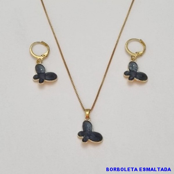 CONJUNTO BRUTO PRONTO PARA O BANHO COM CORRENTE VENEZIANA 45CM - BRINCO COM ARGOLINHA DE PRESSAO - BORBOLETA ESMALTADA 16MM - PESO TOTAL 6.0GR - BRU100394A