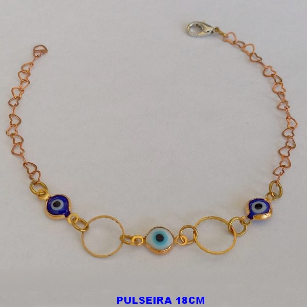 PULSEIRA NO BRUTO PRONTO PARA O BANHO(CX79) -  PULSEIRA FEMININA COM OLHOS GREGOS - TAMANHO 18CM - PESO 1,7GR  E FECHO LAGOSTA - BRU100404A