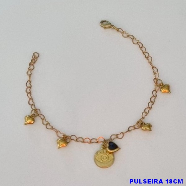 PULSEIRA NO BRUTO PRONTO PARA O BANHO(CX79) -  PULSEIRA FEMININA CORAÇÕES LISOS E PEDRA CRISTAL FORMATO CORAÇÃO - TAMANHO 18CM  - PESO 2,5GR  E FECHO LAGOSTA - BRU100412A