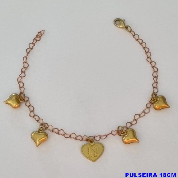 PULSEIRA NO BRUTO PRONTO PARA O BANHO -  PULSEIRA FEMININA CORAÇÕES LISOS - TAMANHO 18CM  - PESO 2,6GR  E FECHO LAGOSTA - BRU100413A