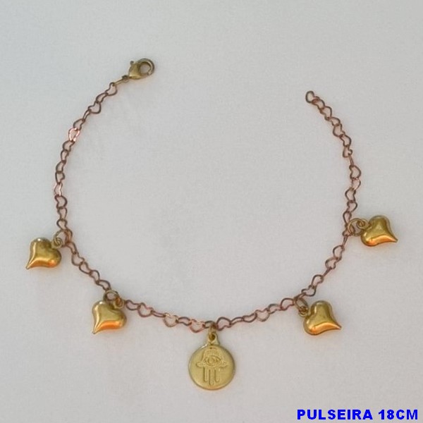 PULSEIRA NO BRUTO PRONTO PARA O BANHO(CX79) -  PULSEIRA FEMININA CORAÇÕES LISOS E MÃO DE HANSÁ - TAMANHO 18CM  - PESO 2,6GR  E FECHO LAGOSTA - BRU100414A