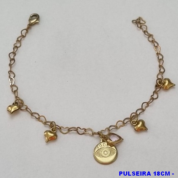 PULSEIRA NO BRUTO PRONTO PARA O BANHO(CX79) -  PULSEIRA FEMININA COM CORAÇÕES LISOS E CORAÇÃO PEDRA CRISTAL ROSA - TAMANHO 18CM - PESO 2,6GR  E FECHO LAGOSTA - BRU100424A