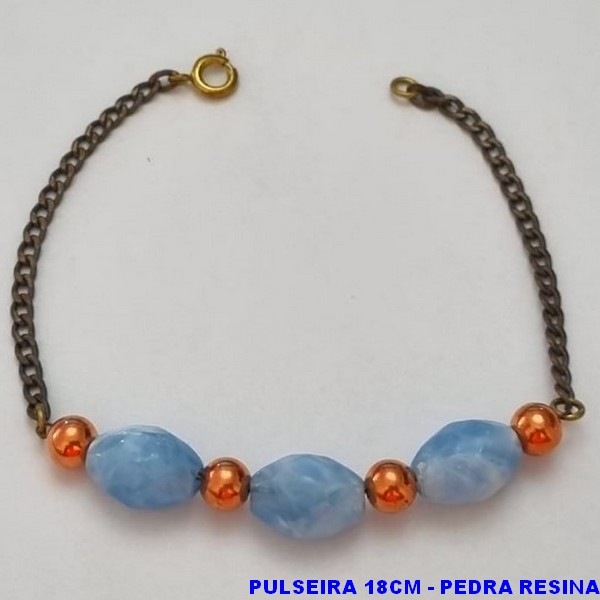PULSEIRA NO BRUTO PRONTO PARA O BANHO(CX73) -  PULSEIRA FEMININA COM PEDRA RESINA AZUL- TAMANHO 18CM - PESO 4,3GR  E FECHO LAGOSTA - BRU100426A