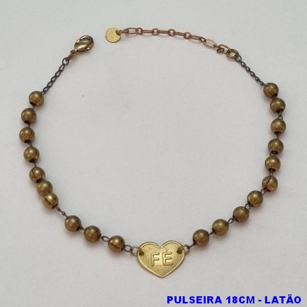 PULSEIRA NO BRUTO PRONTO PARA O BANHO(CX44) -  PULSEIRA FEMININA COM BOLINHAS E CORAÇÃO FÉ - TAMANHO 19CM - PESO 5,6GR  E FECHO LAGOSTA - BRU100427A