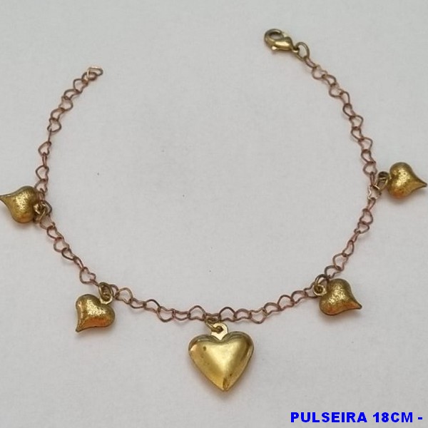 PULSEIRA NO BRUTO PRONTO PARA O BANHO(CX79) -  PULSEIRA FEMININA COM CORAÇÕES BRILHANTE E LISO - TAMANHO 19CM - PESO 2,7GR  E FECHO LAGOSTA - BRU100429A