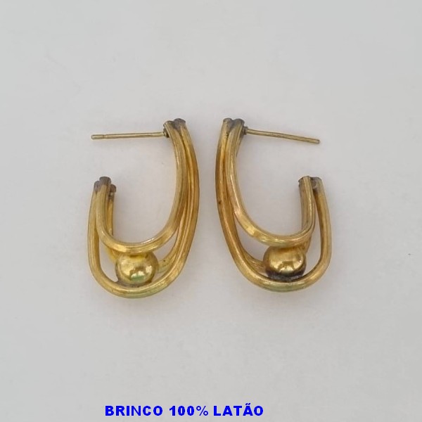 BRINCO BRUTO PARA BANHO 100% LATÃO ARGOLA TRIPLA COM BOLINHA TAMANHO 27X15MM - PESO 5,9GR -  BRU100432A