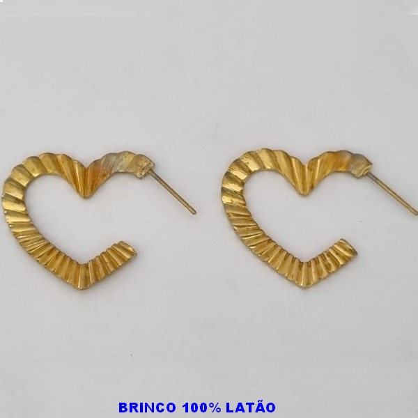 BRINCO BRUTO PARA BANHO 100% LATÃO ARGOLA FORMATO CORAÇÃO TAMANHO 26MM - PESO 3,4GR -  BRU100433A