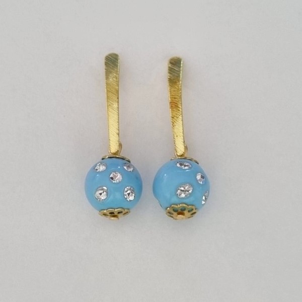 BRINCO BRUTO PARA BANHO BASE LISA BOLA AZUL STRASS(11MM) TAMANHO COM A BASE 30MM - PESO 3,4GR -  BRU100443A